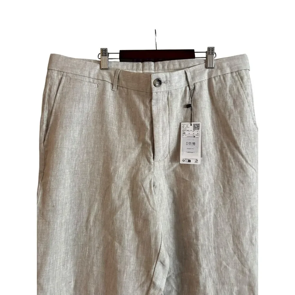 NWT Mango MNG Men’s 100% Linen Pants Slim Fit Pockets Off White Size 38